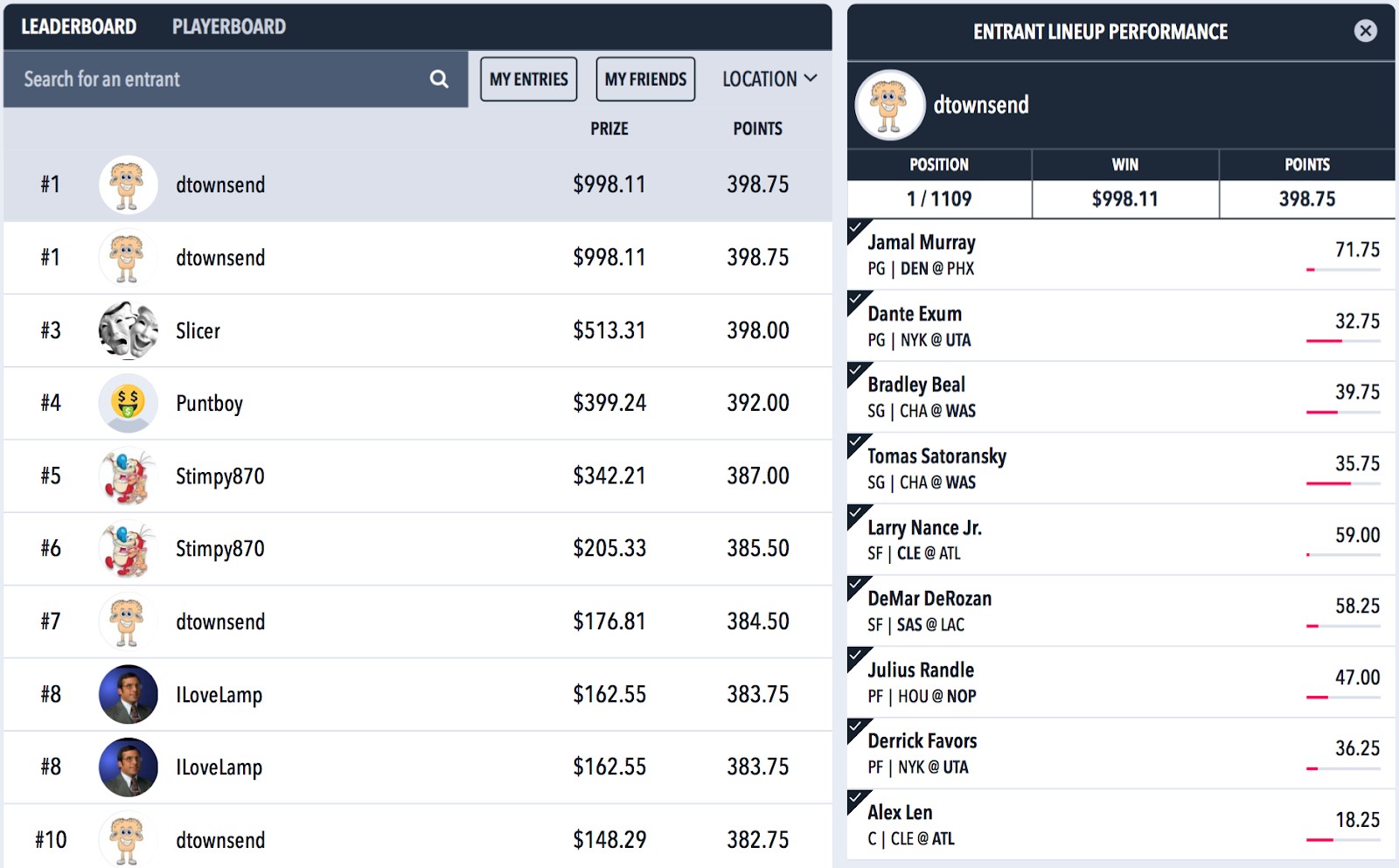 Draftstars NBA 30th December