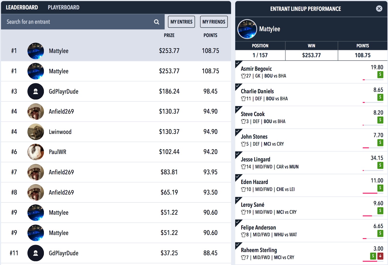 Draftstars EPL 30th December