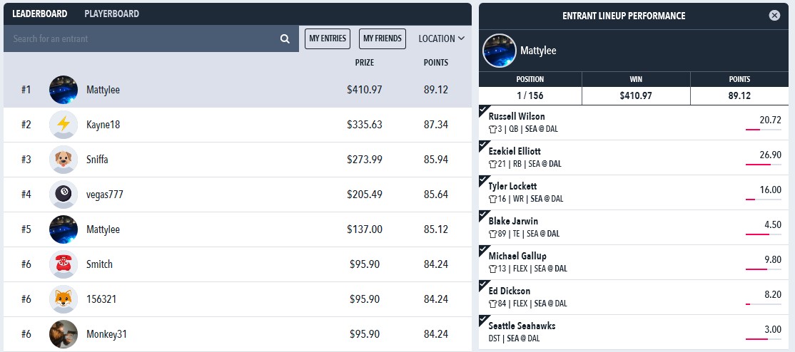 Draftstars NFL Results