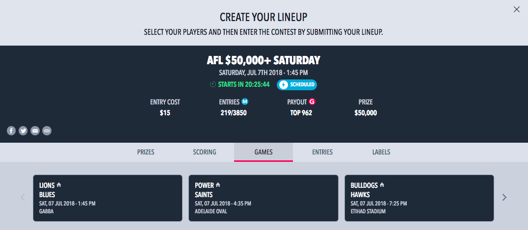 AFL Draftstars Round 16 Saturday Lobby