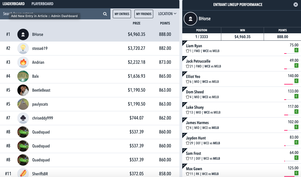 Draftstars friday afl