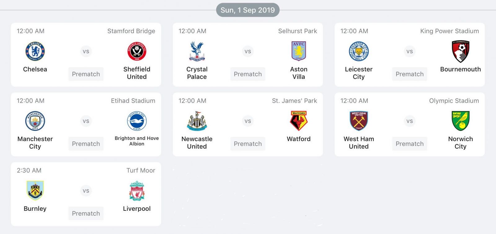 epl saturday sunday slate