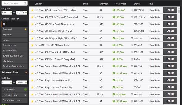 nfl dk lobby week 2