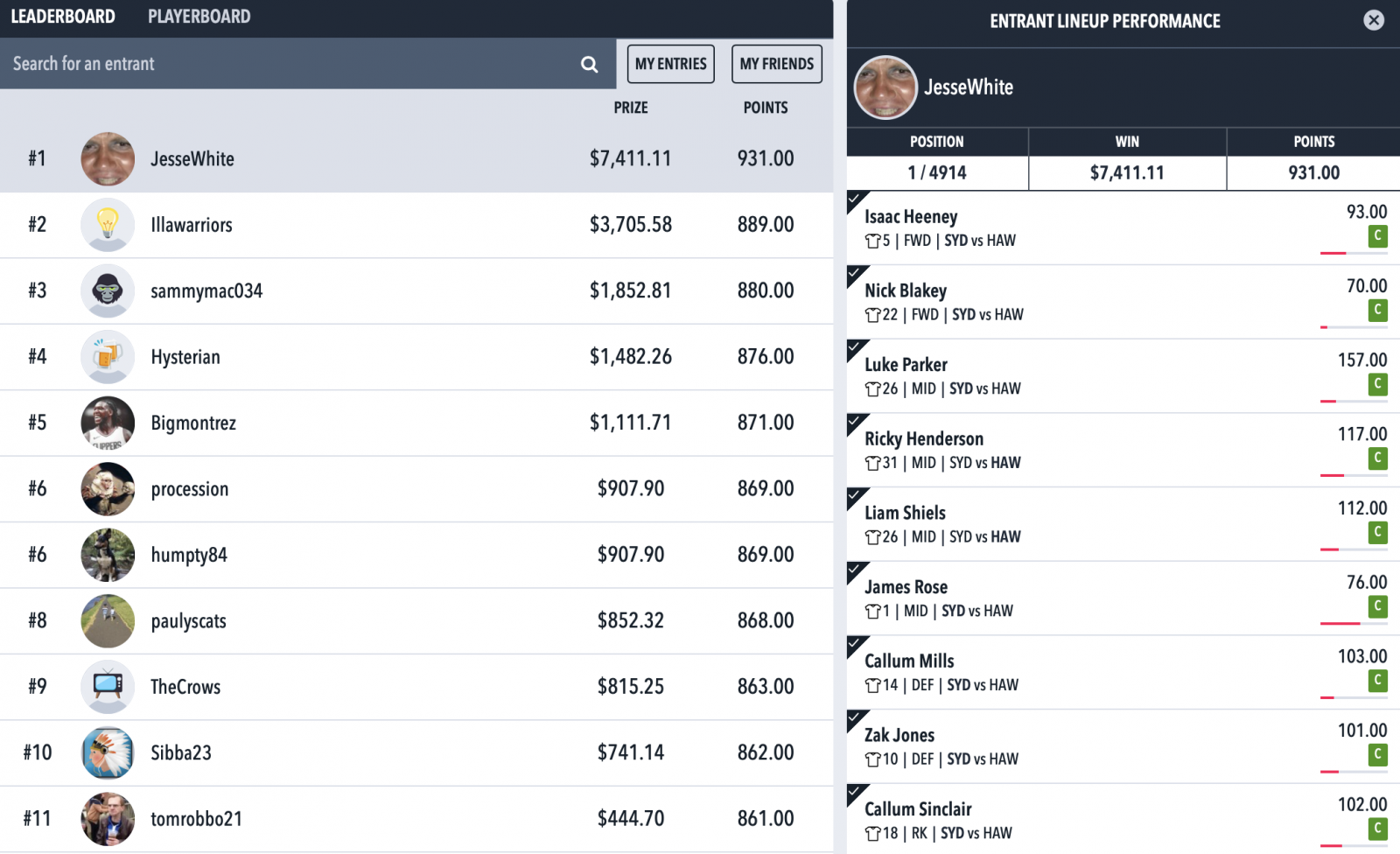 Draftstars Friday AFL