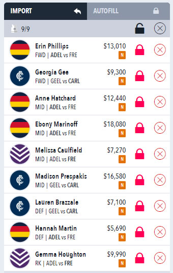 AFLW Draftstars Sample Lineup