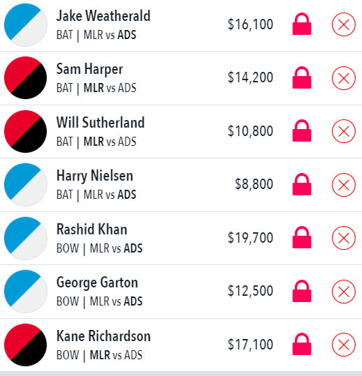 BBL Renegades vs Strikers Lineup