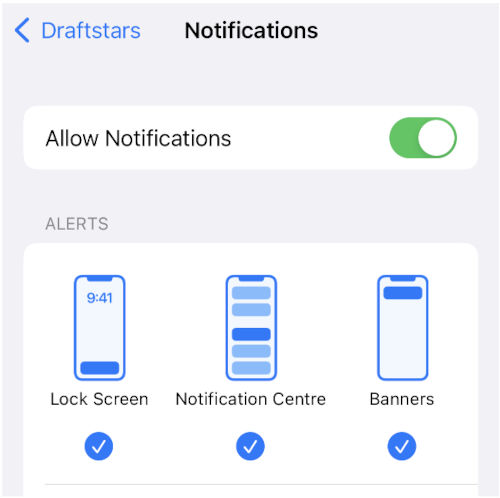 Draftstars notifications