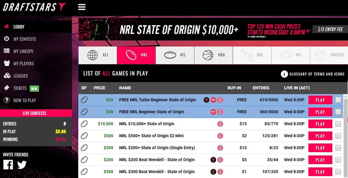 Draftstars State of Origin