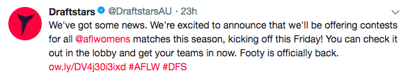 draftstars AFLW tweet