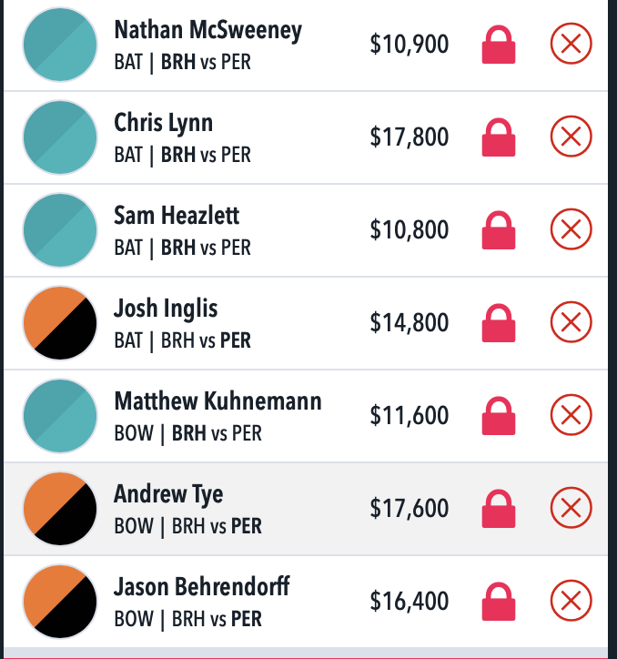 Draftstars BBL11 lineup