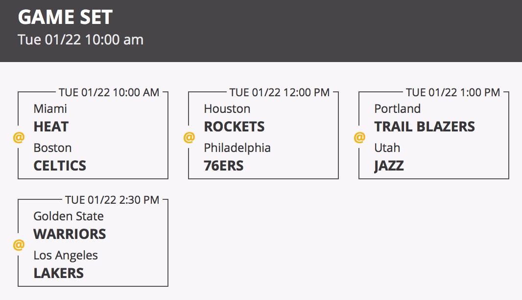 NBA Game Slate