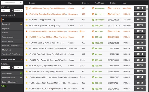 DraftKings Lobby NFL Week 4 Sunday