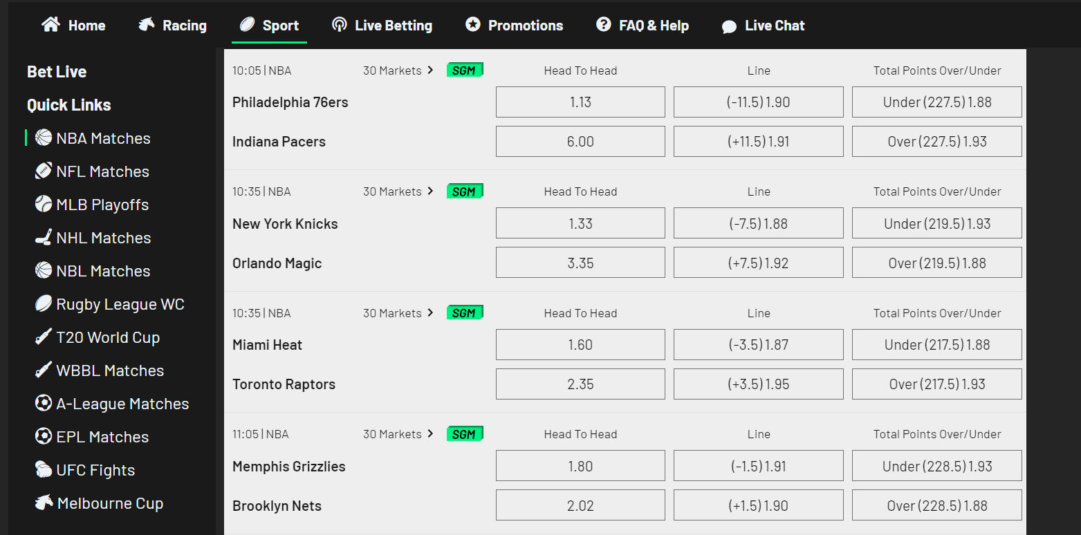 Sports betting markets